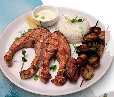 Стейк на мангале с рисом